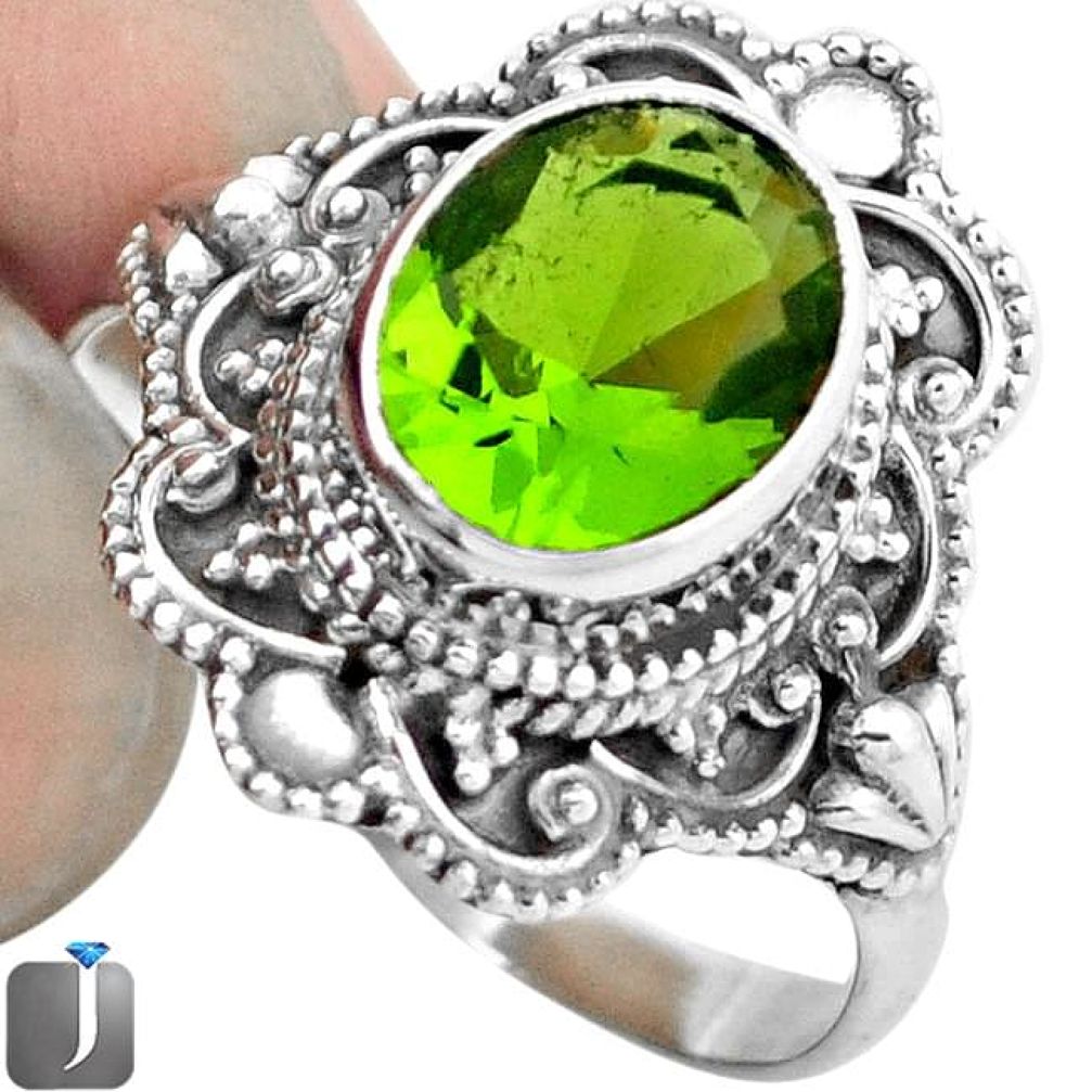 3.26cts GREEN PARROT QUARTZ 925 STERLING SILVER RING JEWELRY SIZE 9 F19175
