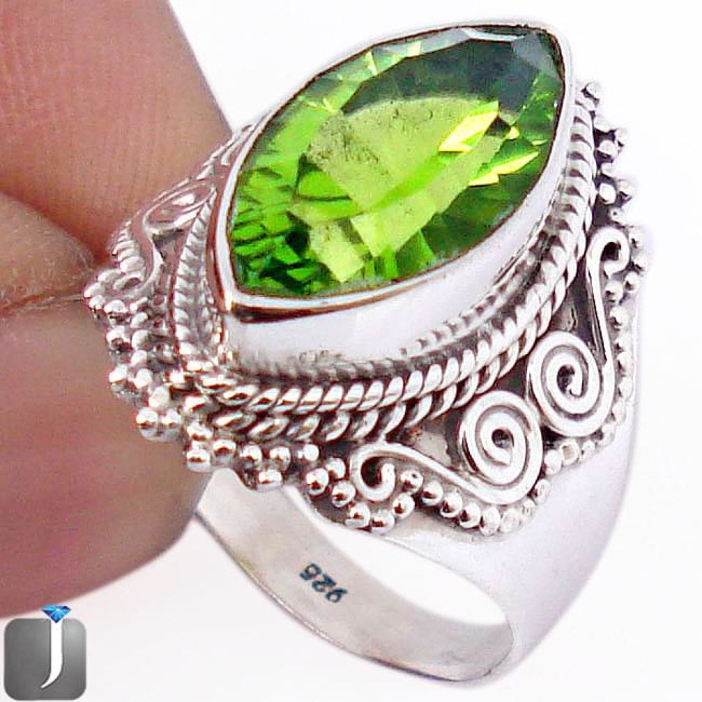 7.33cts GREEN PARROT QUARTZ 925 STERLING SILVER RING JEWELRY SIZE 8.5 F63531