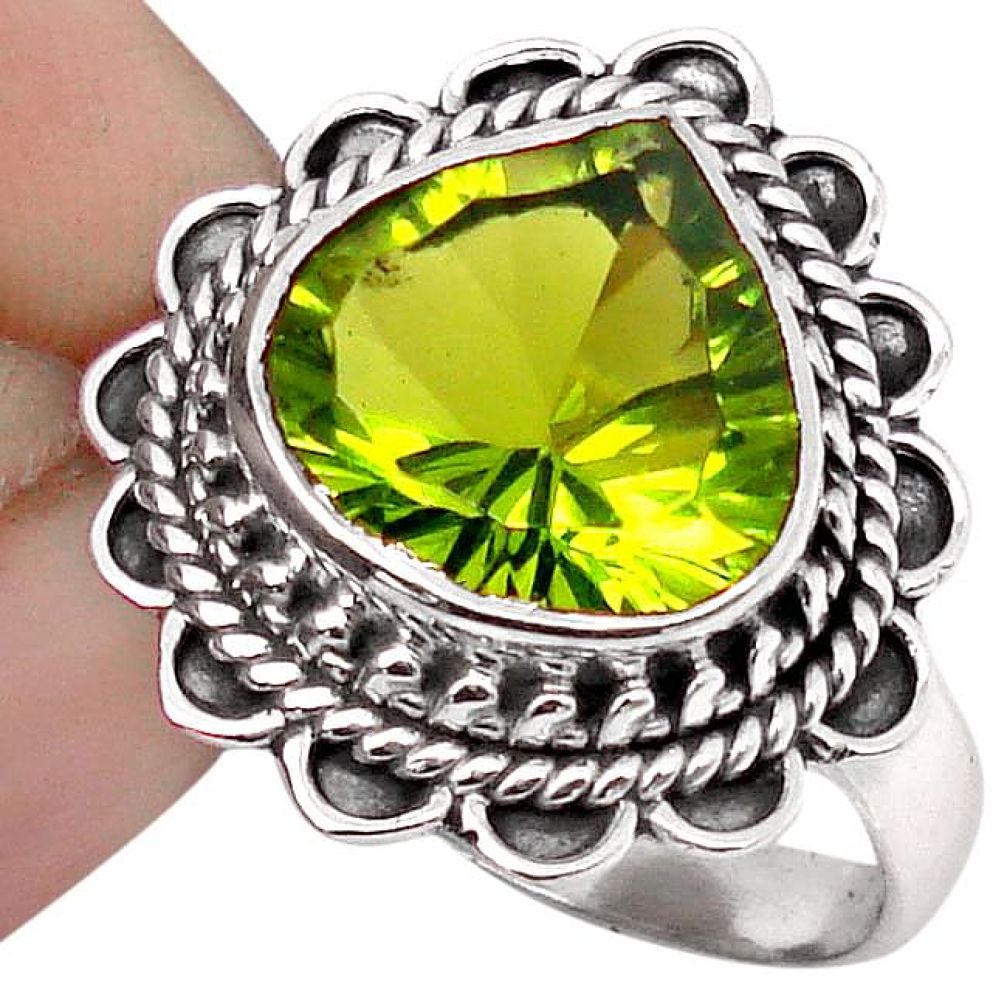 5.36cts GREEN PARROT QUARTZ 925 STERLING SILVER RING JEWELRY SIZE 8 F67826