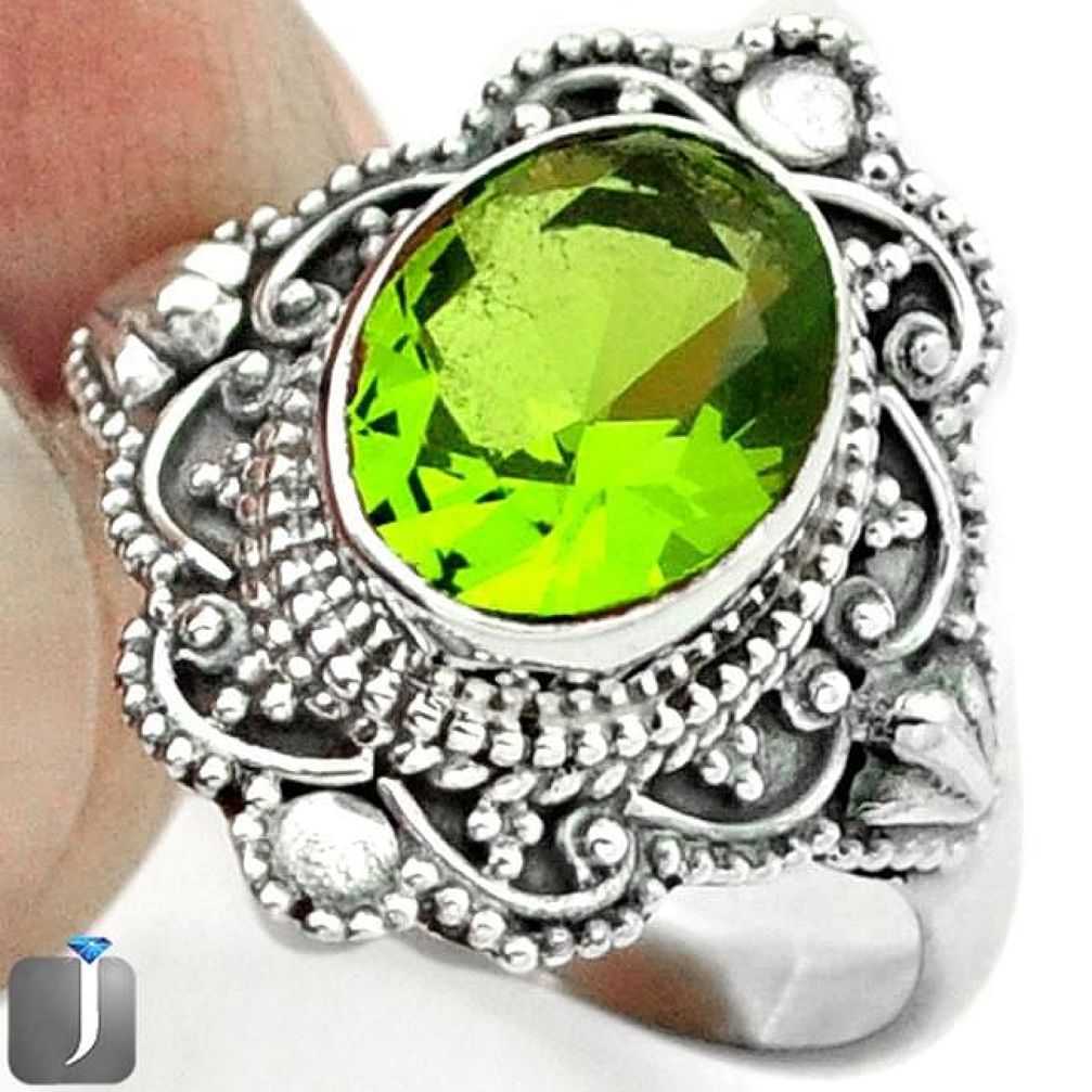 3.79cts GREEN PARROT QUARTZ 925 STERLING SILVER RING JEWELRY SIZE 8.5 F7446