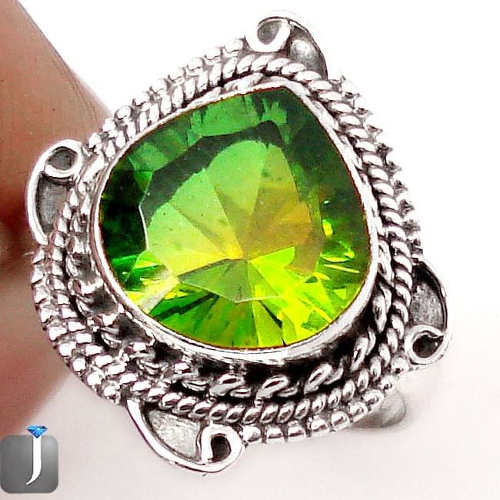 5.32cts GREEN PARROT QUARTZ 925 STERLING SILVER RING JEWELRY SIZE 7.5 F89393
