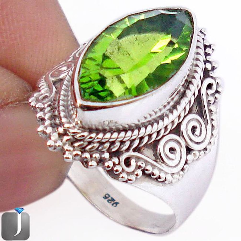 GREEN PARROT QUARTZ MARQUISE 925 STERLING SILVER RING JEWELRY SIZE 7 F63530