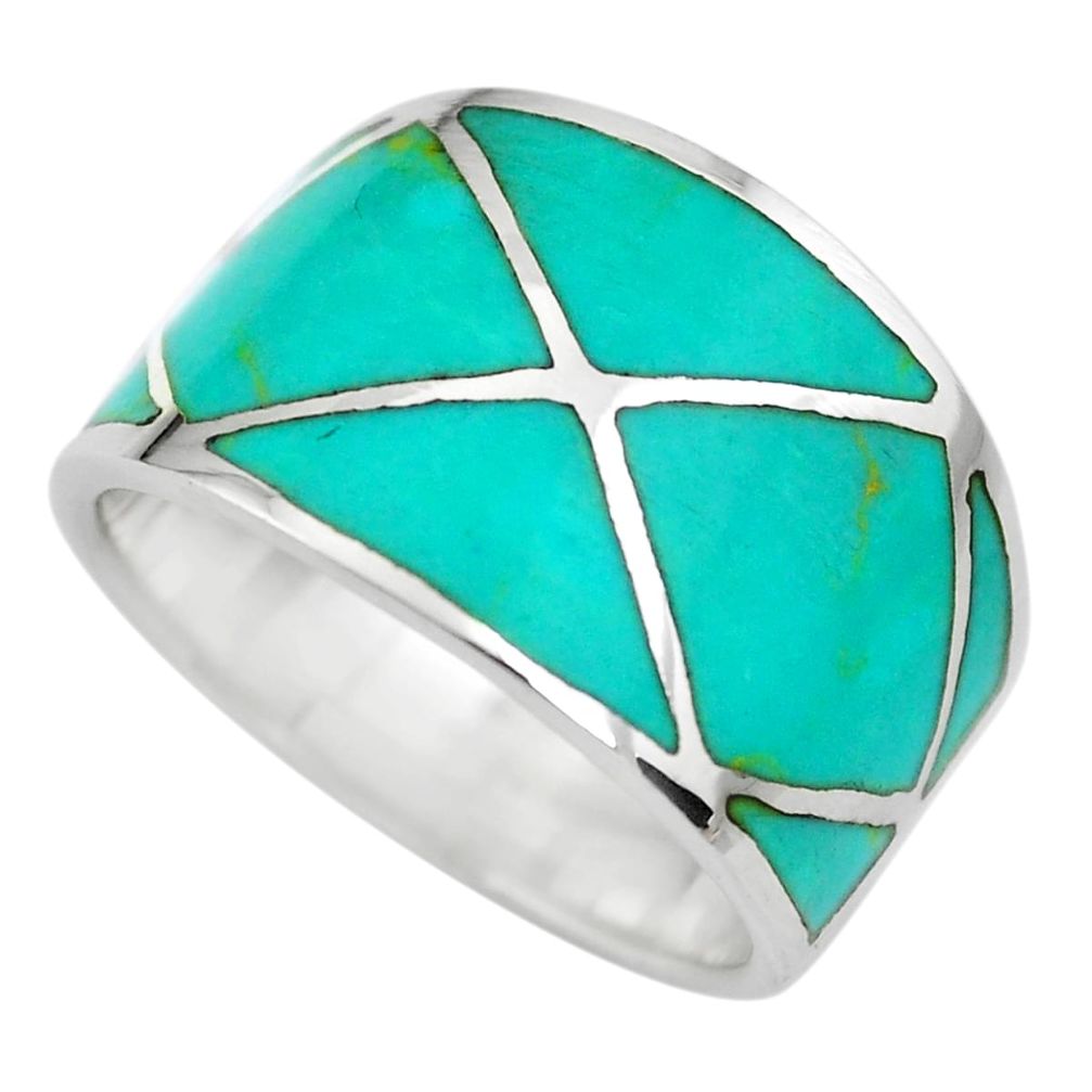 4.89gms green turquoise enamel 925 sterling silver ring size 6 c2535