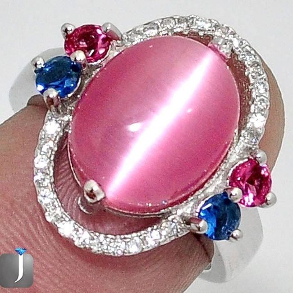 Incredible Pink Cats Eye Sapphire Quartz 925 Sterling Silver