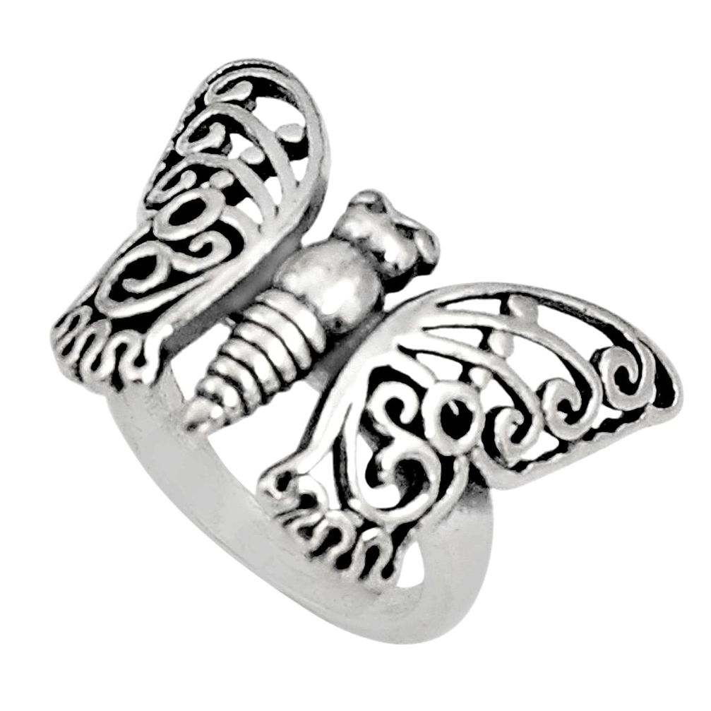 8.69gms indonesian bali style solid 925 silver butterfly ring size 7.5 c5259