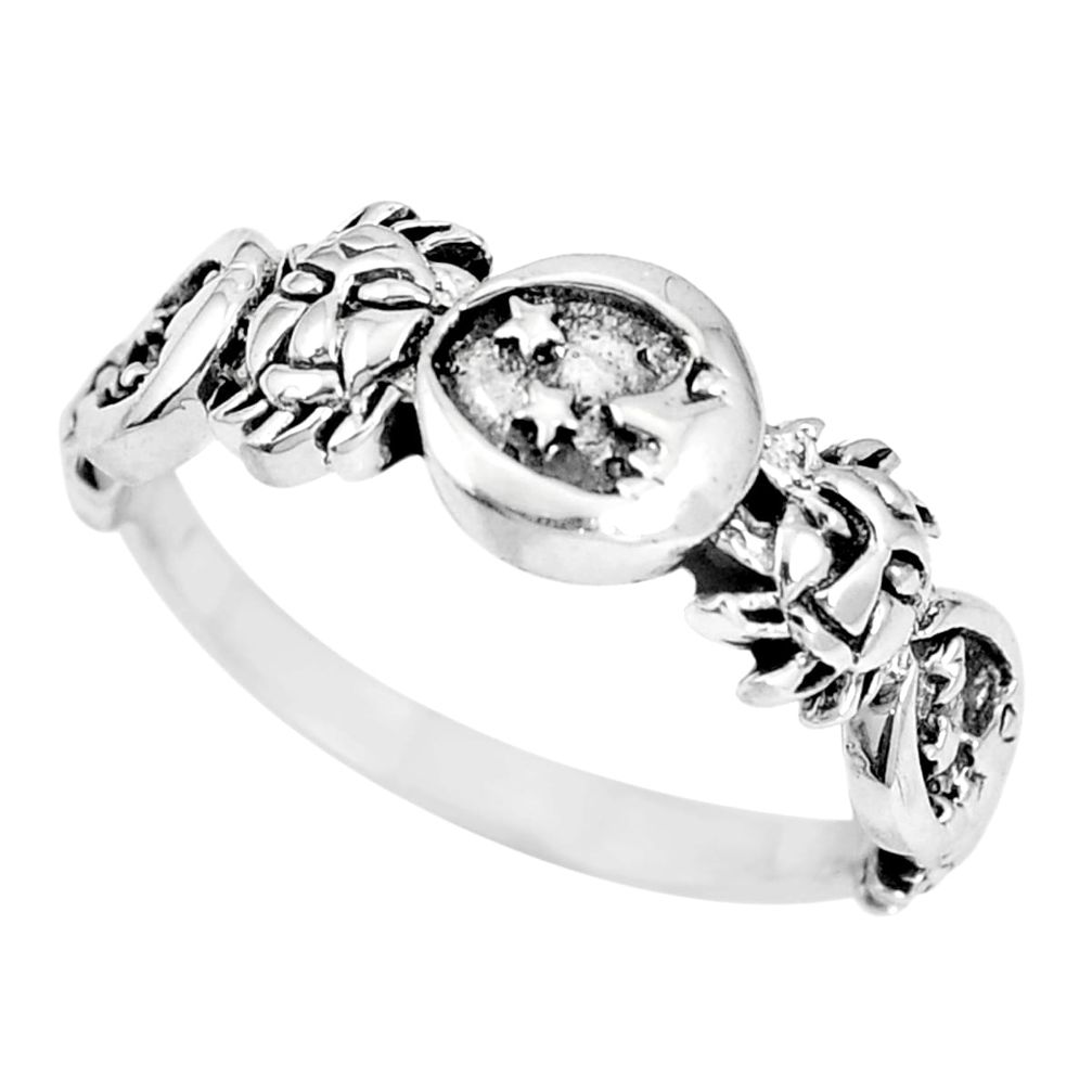 Indonesian bali style solid 925 silver crescent moon star ring size 8.5 c3564