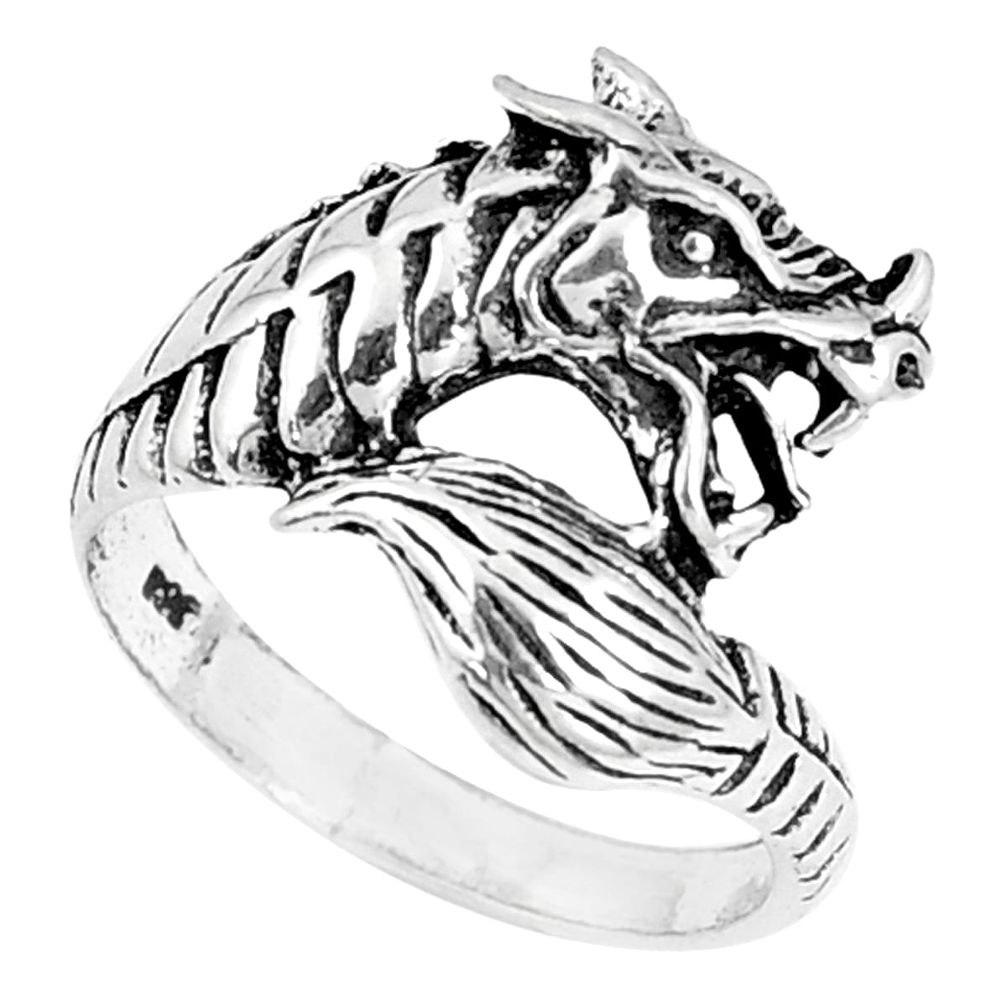 4.69gms indonesian bali style solid 925 silver dragon charm ring size 5.5 c3631