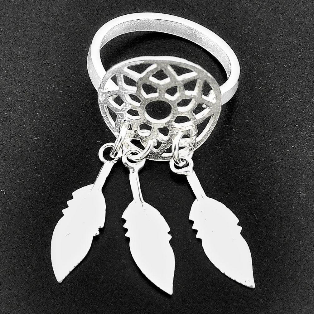 2.69gms indonesian bali style solid 925 silver dreamcatcher ring size 5.5 c4181