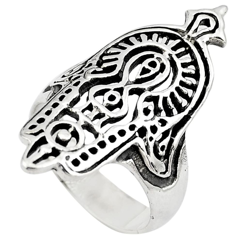 Indonesian bali style solid 925 silver hand of god hamsa ring size 6.5 c4190