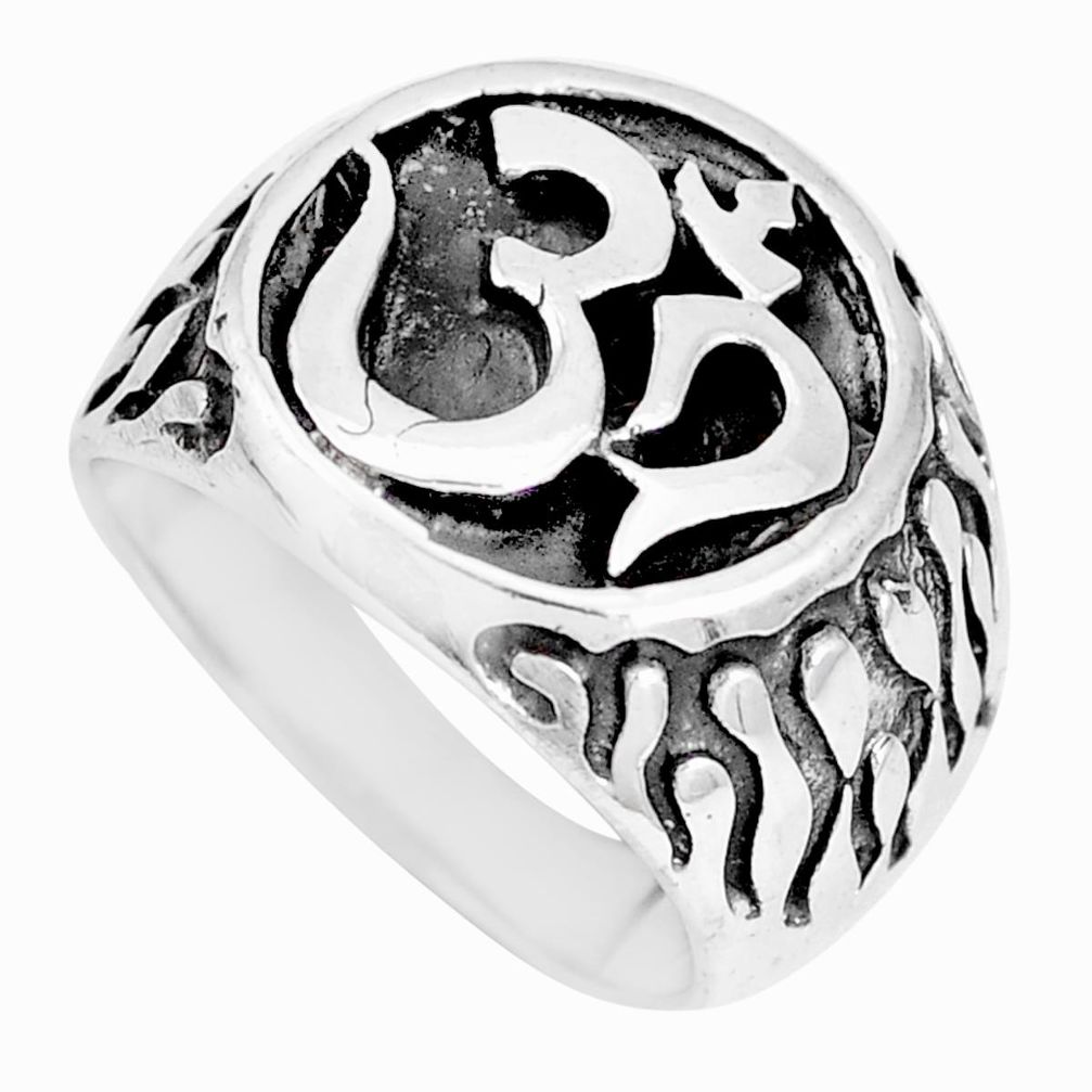 7.02gms indonesian bali style solid silver om symbol mens ring size 5.5 c3570