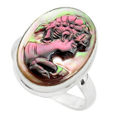 11.54cts lady face natural titanium cameo on shell 925 silver ring size 8 p80118