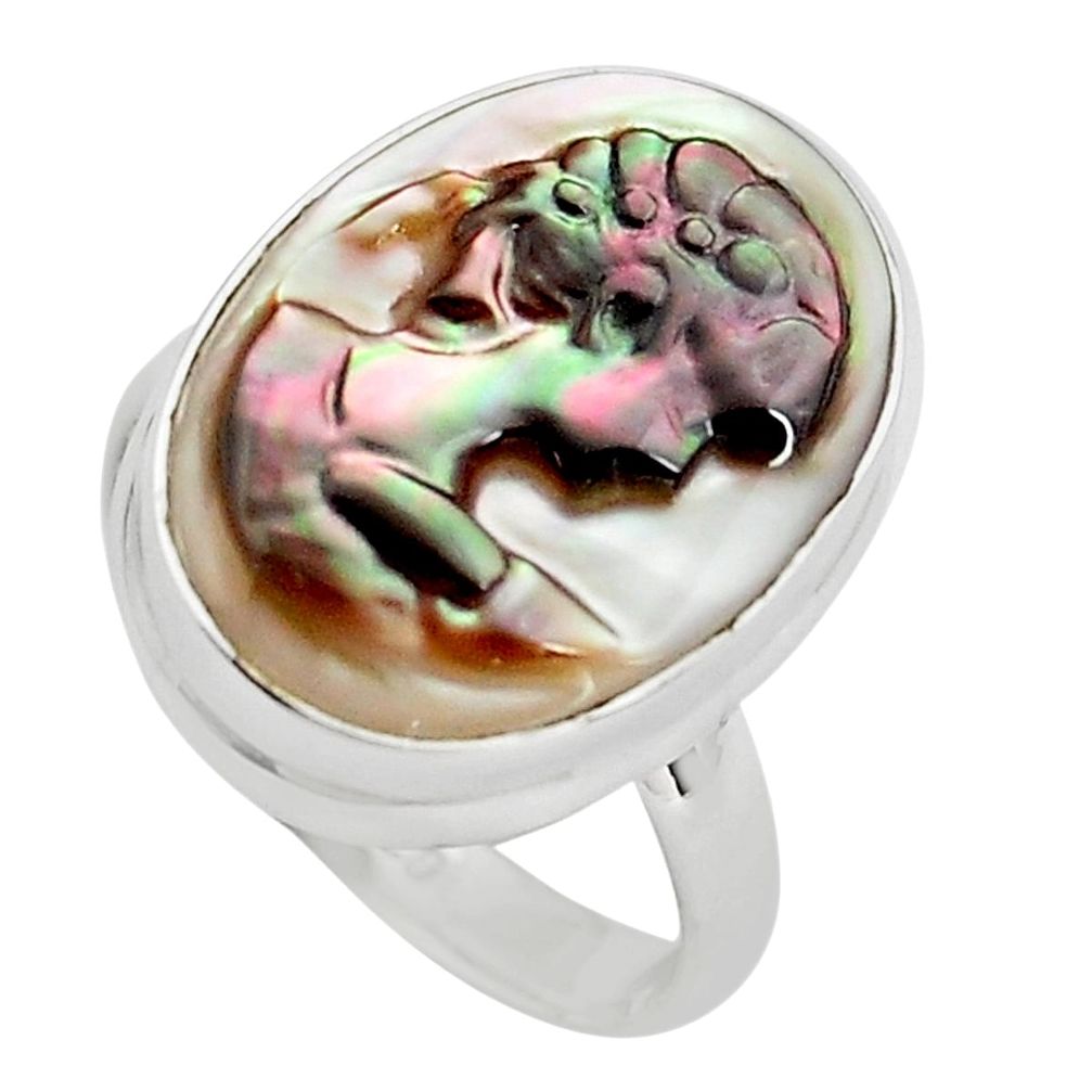 12.07cts lady face natural titanium cameo on shell 925 silver ring size 7 p80138