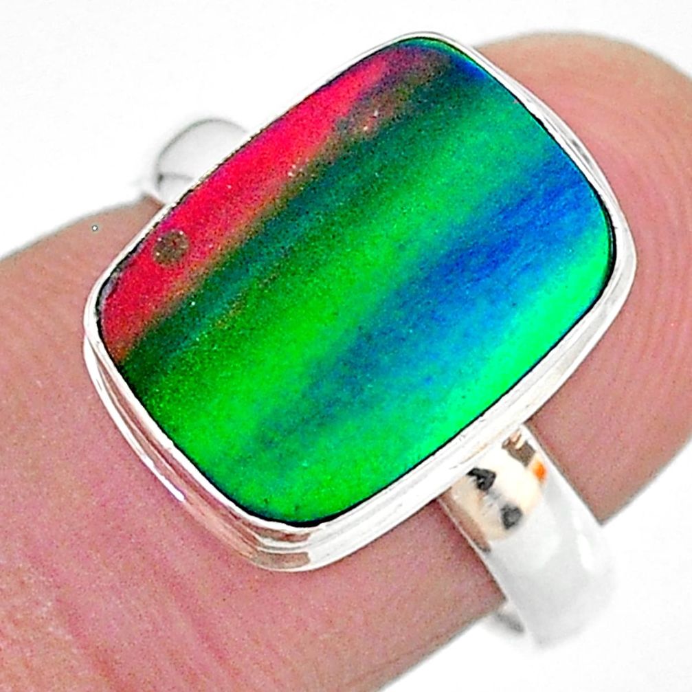 4.02cts (lab) northern lights aurora opal 925 silver handmade ring size 7 t23443