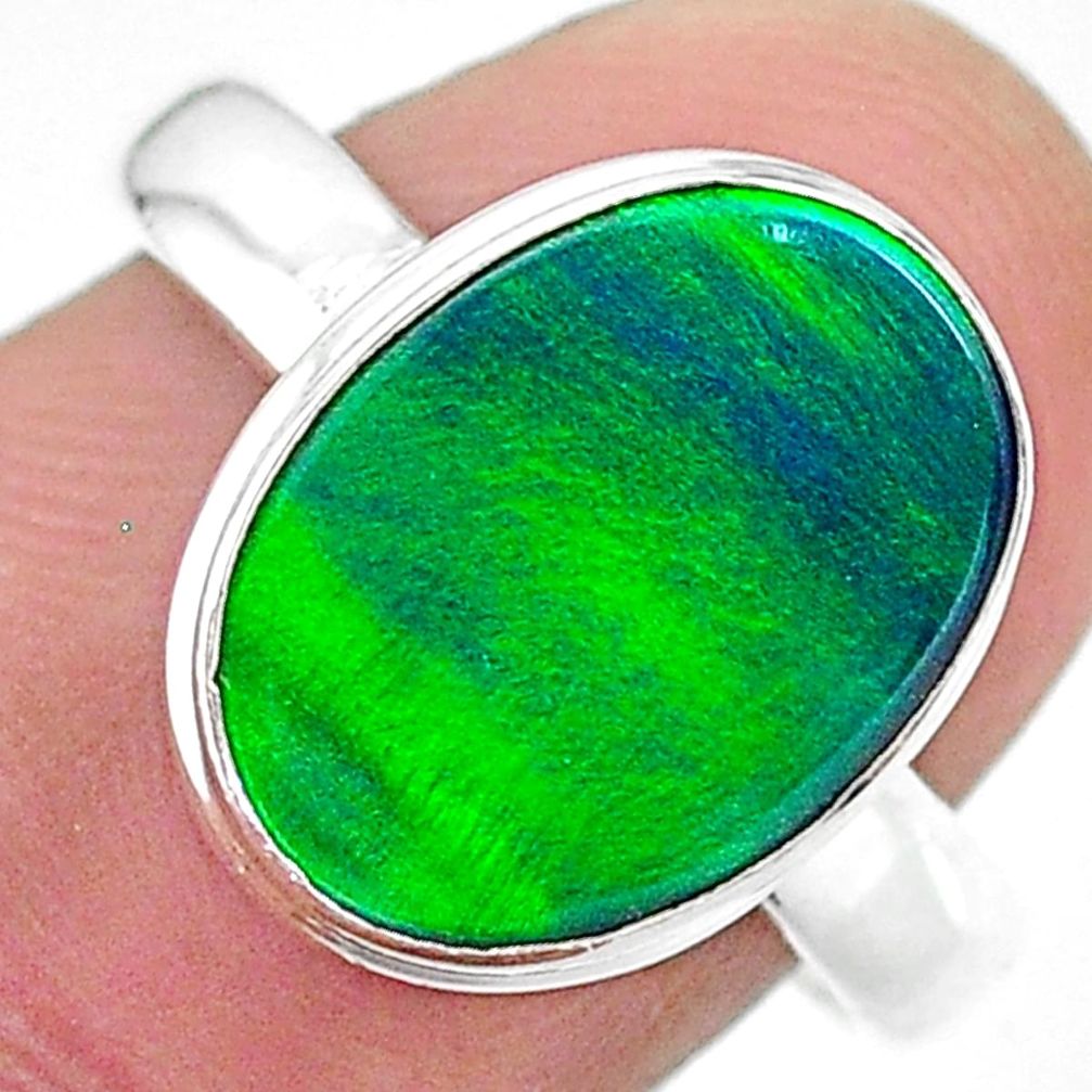 3.84cts (lab) northern lights aurora opal 925 silver handmade ring size 8 t23406