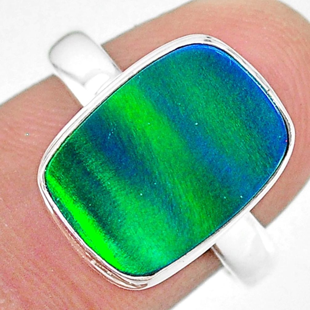 4.20cts (lab) northern lights aurora opal 925 silver handmade ring size 8 t23432