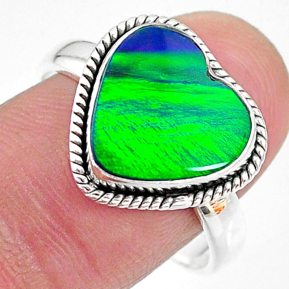 3.98cts (lab) northern lights aurora opal 925 silver handmade ring size 9 t23441