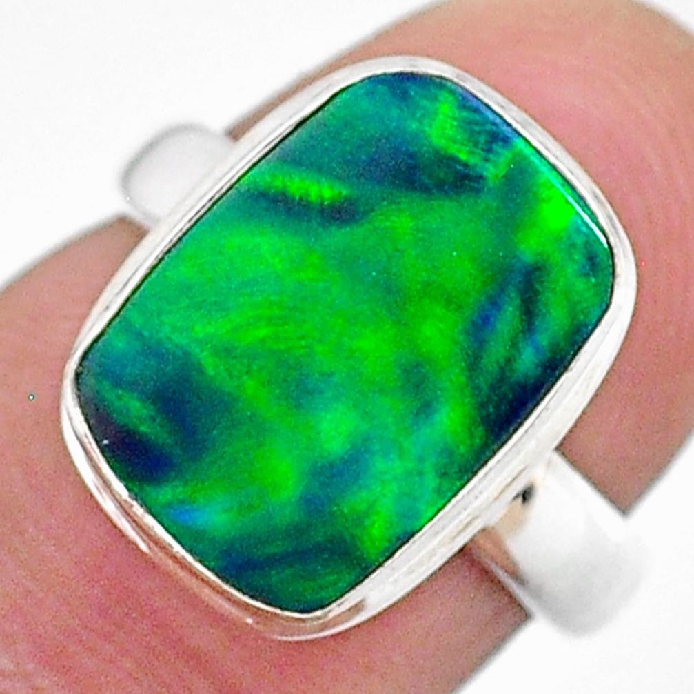 4.28cts (lab) northern lights aurora opal octagan silver ring size 6 t23440