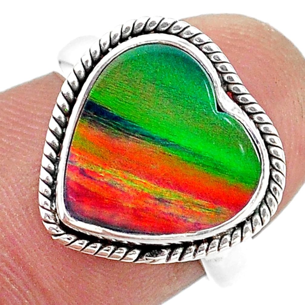 3.82cts (lab) volcano aurora opal 925 sterling silver ring size 6 t23366