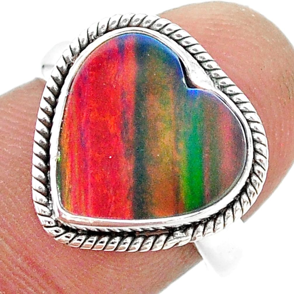 4.21cts (lab) volcano aurora opal 925 sterling silver ring size 7 t23365