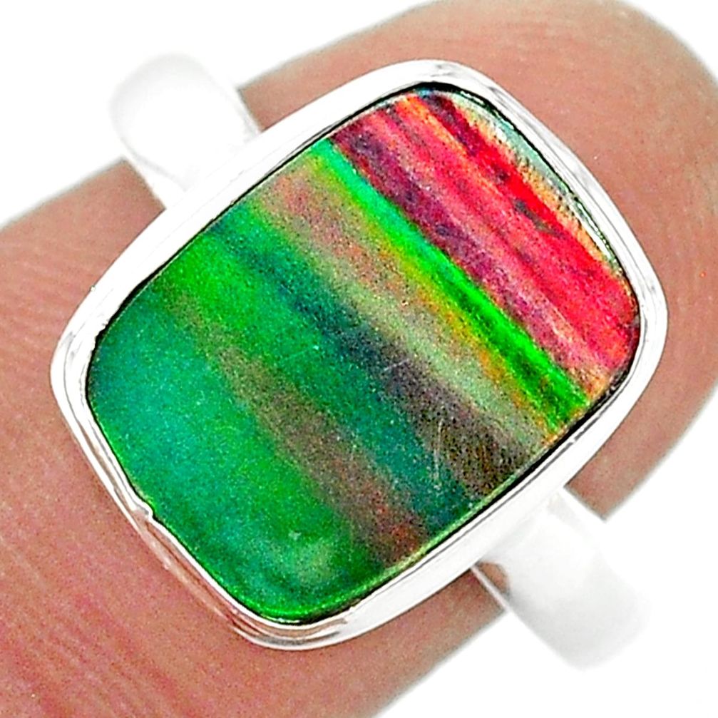 4.28cts (lab) volcano aurora opal 925 sterling silver ring size 9 t23367