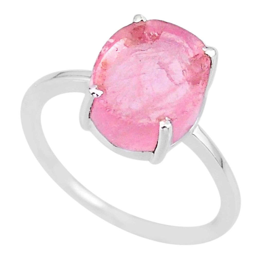 5.22cts 10x12mm pink rose quartz raw 925 sterling silver ring size 9 r89987