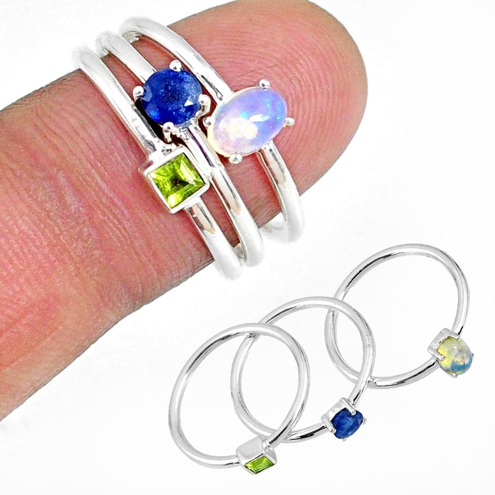 2.34ct ethiopian opal sapphire peridot 925 silver 3 stackable ring size 6 r59918