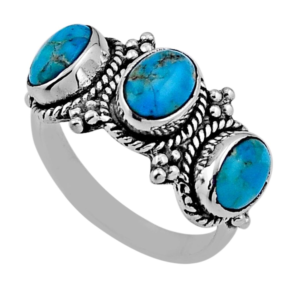 4.69cts 3 stone blue arizona mohave turquoise 925 silver ring size 6.5 n32921