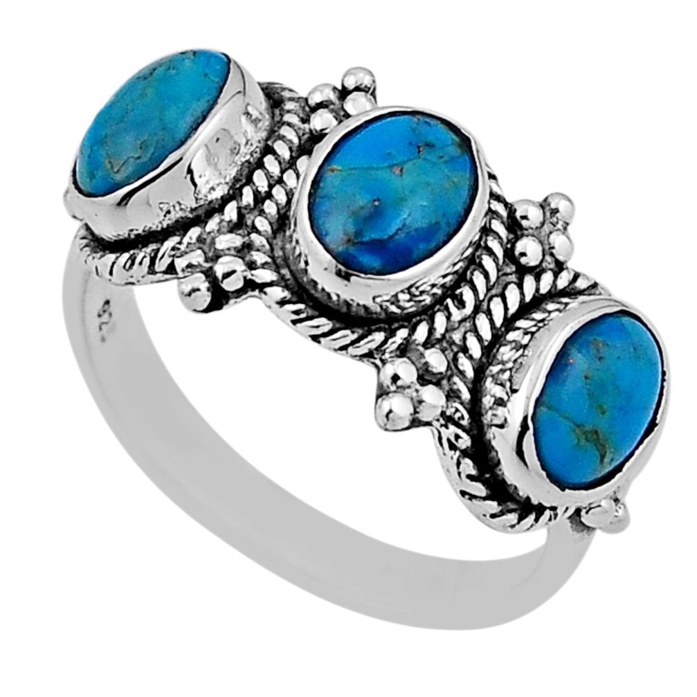 4.72cts 3 stone blue arizona mohave turquoise 925 silver ring size 7.5 n32923