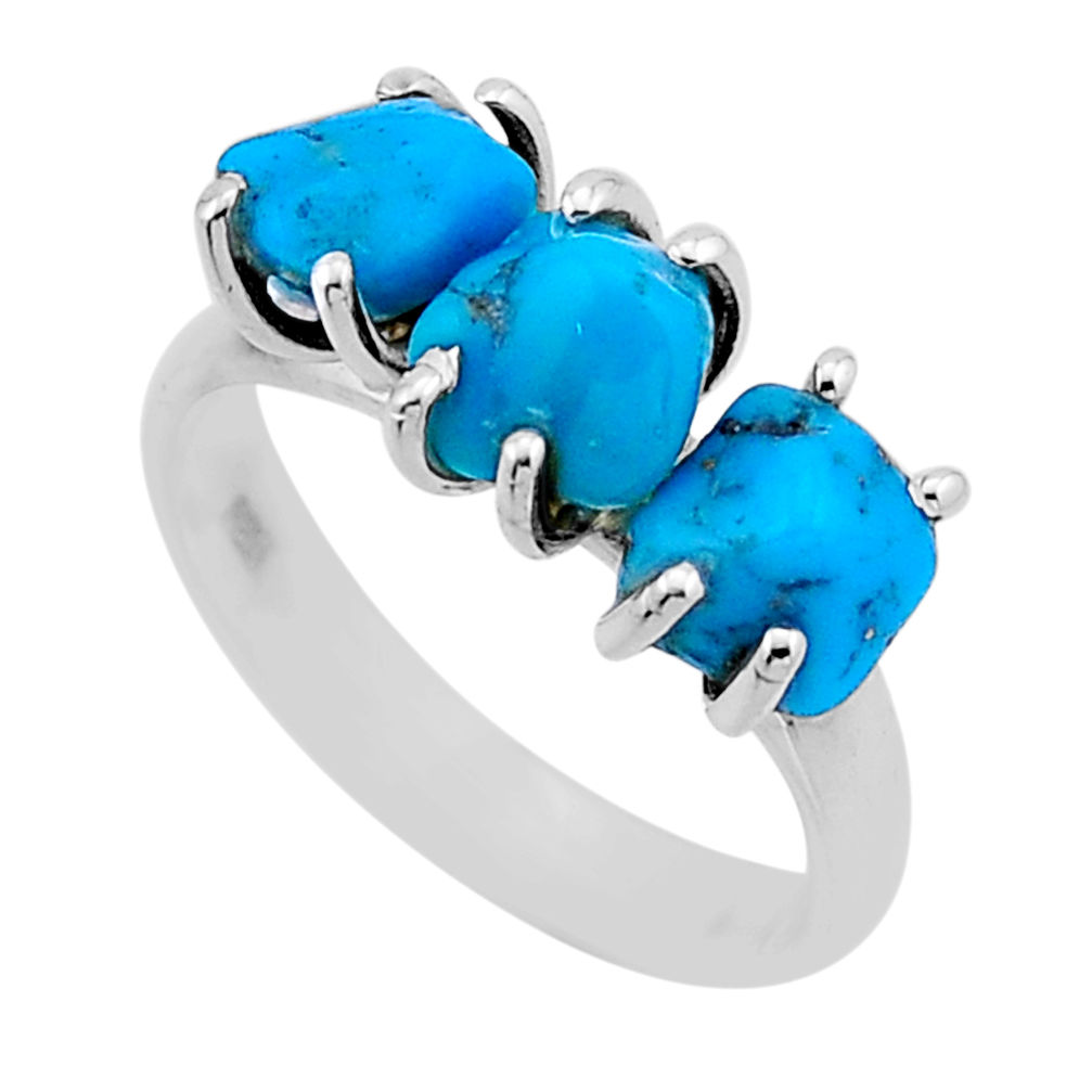 3 stone blue sleeping beauty turquoise rough 925 silver ring size 6.5 n53951