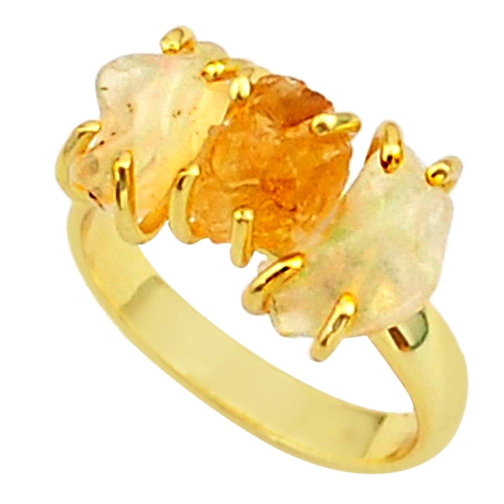 9.27cts 3 stone citrine ethiopian opal raw 14k gold handmade ring size 8 t37945