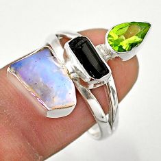 9.29cts 3 stone ethiopian opal tourmaline rough 925 silver ring size 8 t70333