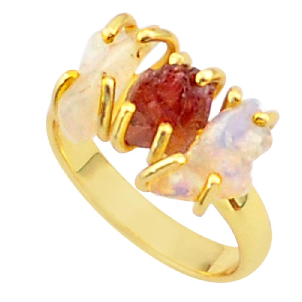 9.34cts 3 stone garnet ethiopian opal raw 14k gold handmade ring size 7 t37967