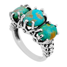 9.13cts 3 stone green arizona mohave turquoise 925 silver ring size 7 n52729