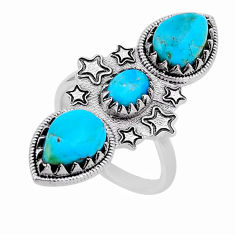 5.31cts 3 stone green arizona mohave turquoise pear silver ring size 8 n54657