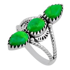 5.71cts 3 stone green copper turquoise 925 sterling silver ring size 8.5 n40305