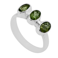 3.13cts 3 stone green moldavite (genuine czech) 925 silver ring size 7 n47661
