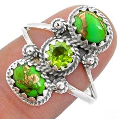4.38cts 3 stone green peridot copper turquoise 925 silver ring size 8.5 u69442