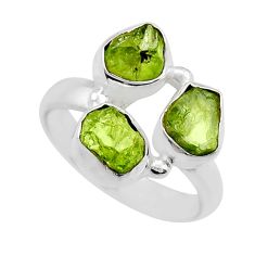 6.39cts 3 stone green peridot rough fancy sterling silver ring size 5.5 y25628