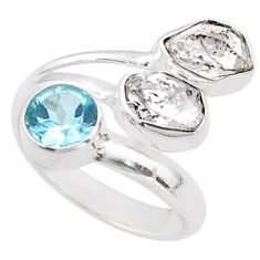 11.25cts 3 stone herkimer diamond topaz silver adjustable ring size 9.5 t72691
