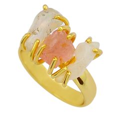 8.06cts 3 stone morganite ethiopian opal rough silver gold ring size 6.5 y22661