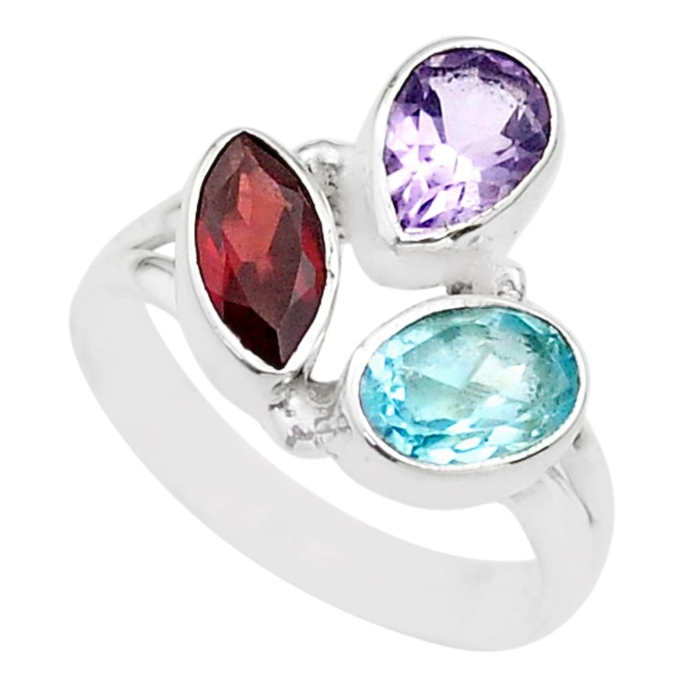 natural amethyst garnet topaz 925 silver ring size 5 t63963