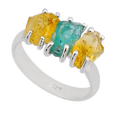 7.71cts 3 stone natural aquamarine citrine rough 925 silver ring size 8 n12549