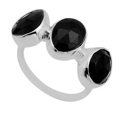 8.70cts 3 stone natural black onyx fancy 925 sterling silver ring size 7 n52809