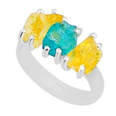 8.87cts 3 stone natural blue apatite citrine rough 925 silver ring size 6 y4457