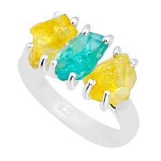 9.37cts 3 stone natural blue apatite citrine rough 925 silver ring size 8 y4444
