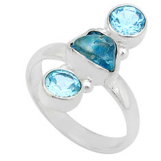 4.45cts 3 stone natural blue apatite rough topaz 925 silver ring size 6.5 u71204