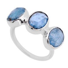 7.66cts 3 stone natural blue aquamarine 925 sterling silver ring size 6 n52828