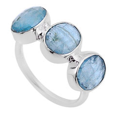 8.66cts 3 stone natural blue aquamarine 925 sterling silver ring size 7 n52824