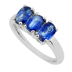2.99cts 3 stone natural blue kyanite 925 sterling silver ring size 5.5 n11102