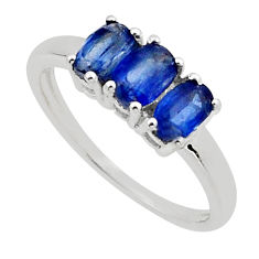 2.93cts 3 stone natural blue kyanite 925 sterling silver ring size 6.5 n11113